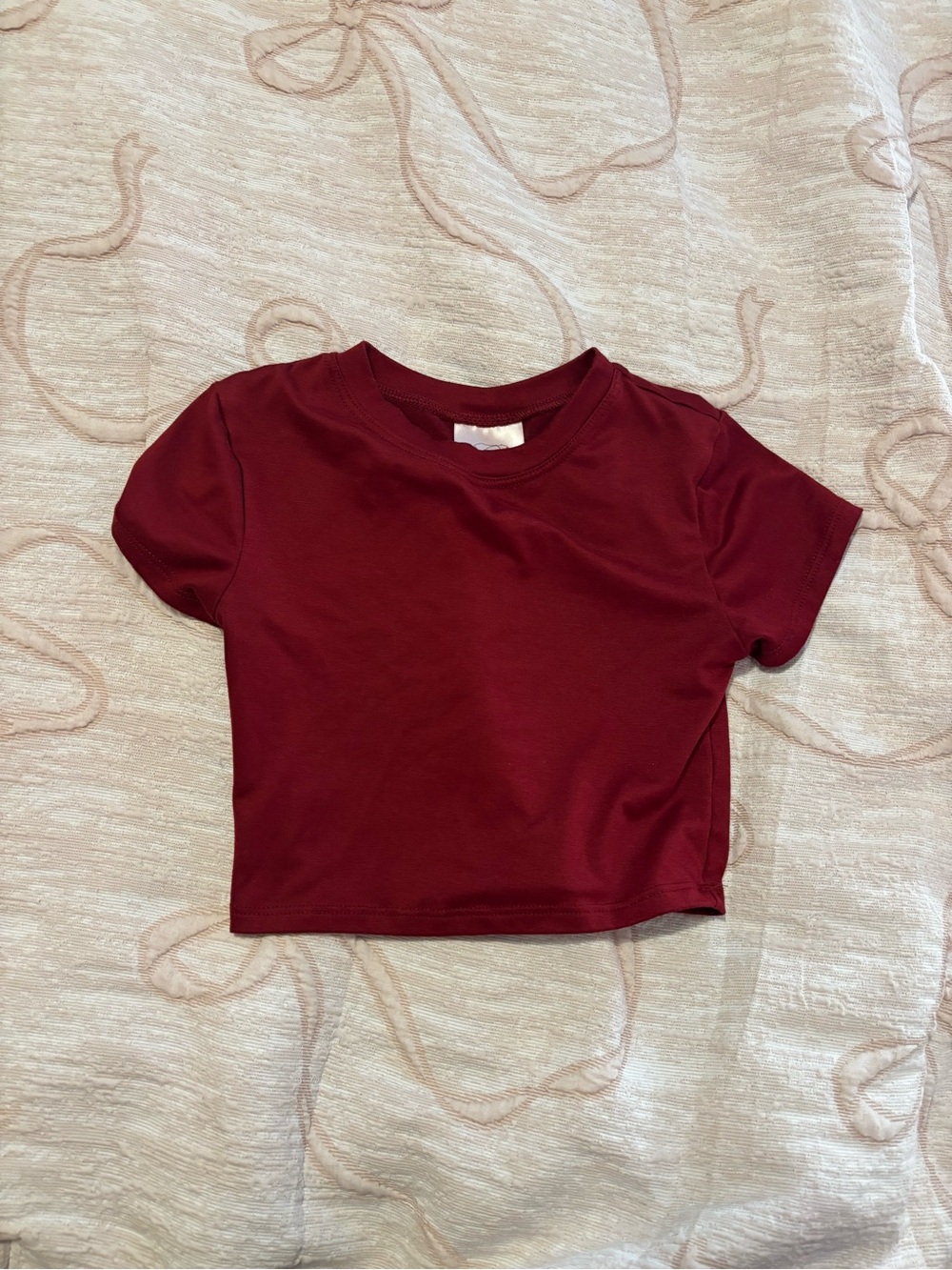 Kids Short Sleeve Crop Tee in Deep Burgundy Tiger Friday